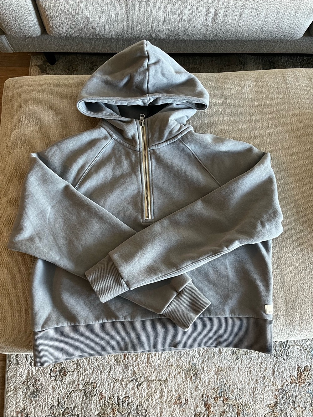 Vuori women’s Crewneck Sweater half zip in Slate Gray blue